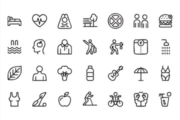 Fototapeta premium Lifestyle Wellness Symbols for Habit Tracking, Nutrition and Self Care Platforms