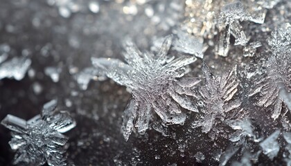 Extreme Macro of Ice Crystal Formation on Metal Surface with Sparkling Texture