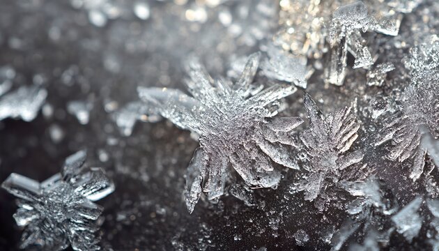 Extreme Macro of Ice Crystal Formation on Metal Surface with Sparkling Texture