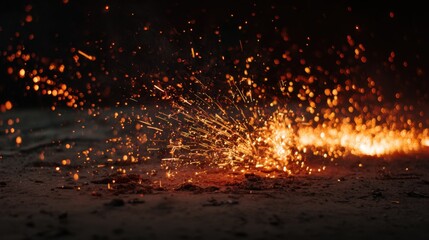 Fiery Sparks and Industrial Might: A dynamic display of metalworking, with brilliant sparks emanating from a focused point of impact, set against the stark backdrop of an industrial setting.