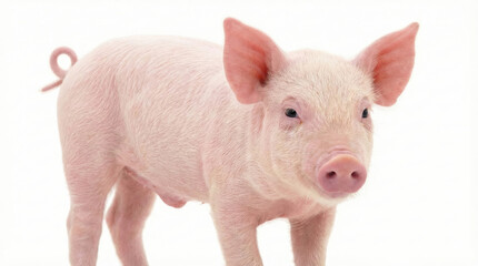Adorable young pig portrait showcasing cute pink features and playful personality on a farm, representing nature, livestock, and farm life