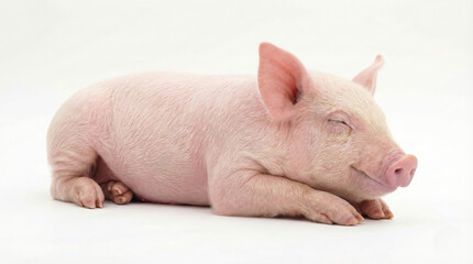 Adorable sleeping pig resting peacefully in serene environment showcasing cute pink features and tranquil domestic farm life essence