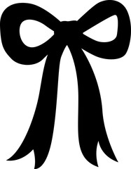 Whimsical vintage bow with ribbon silhouette. Hand drawn coquette sketch illustration made as a vector element.