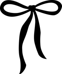 Hand drawn bow ribbon silhouette in vintage coquette style. Whimsical sketch illustration made as a vector.