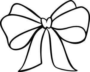 Coquette bow with ribbon lines in a vintage sketch style. Hand drawn silhouette illustration for vector design.