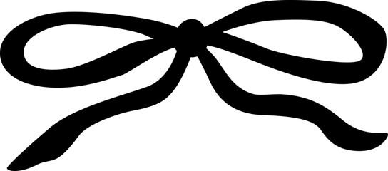 Coquette bow with ribbon curves in a vintage sketch style. Hand drawn silhouette illustration for cute vector design.