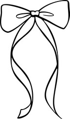 Bow silhouette with ribbon strokes in coquette vintage style. Hand drawn sketch illustration for vector graphic use.