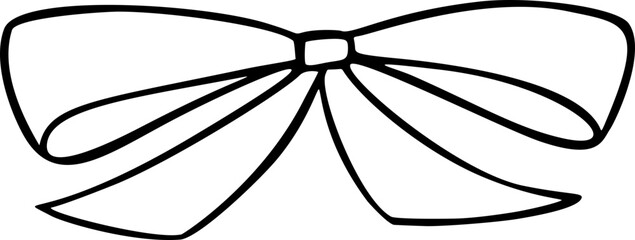 Whimsical bow silhouette with ribbon strokes in coquette style. Vintage hand drawn sketch illustration created as a vector.
