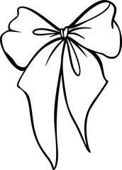 Coquette ribbon bow silhouette with vintage sketch strokes. Hand drawn illustration made as a whimsical vector.