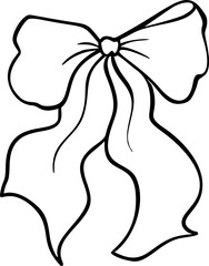 Whimsical vintage bow silhouette with ribbon lines. Hand drawn coquette sketch illustration made as a vector.