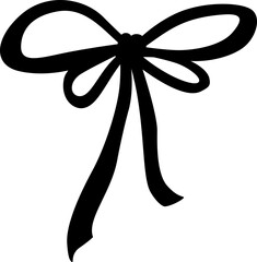 Coquette bow silhouette with ribbon and vintage sketch style. Hand drawn illustration created as a whimsical vector icon.