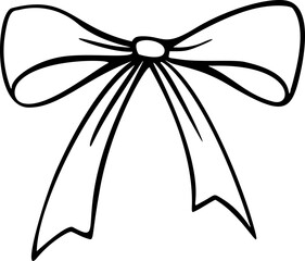 Bow silhouette in ribbon coquette style with sketch lines. Hand drawn illustration made as a whimsical vector.