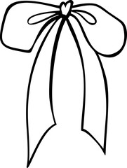 Bow ribbon silhouette with sketch strokes in vintage coquette style. Hand drawn illustration made as a vector graphic.