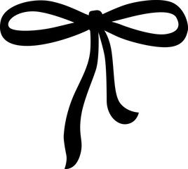 Whimsical coquette bow silhouette with ribbon. Vintage hand drawn sketch illustration created as a vector element.