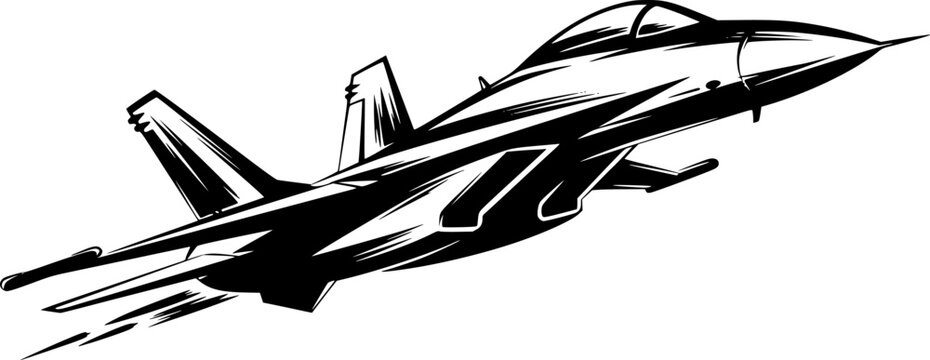 Dynamic fighter jet icon in artistic brushstroke style for aviat
