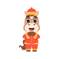 Chinese New Year Horse in Greeting Pose for Greeting Cards and Event Posters