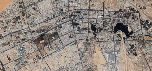 Aerial Satellite View of Al Ain City and Desert Landscape, United Arab Emirates