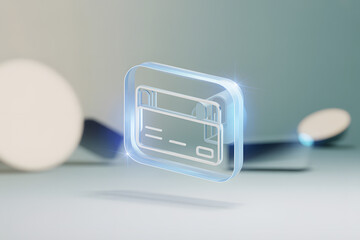 Floating digital credit card interface on minimalist background