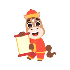 Chinese New Year Horse with Scroll Paper for Greeting Cards and Event Posters