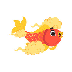 Chinese New Year Red Koi Fish with Cloud for Greeting Cards and Event Posters