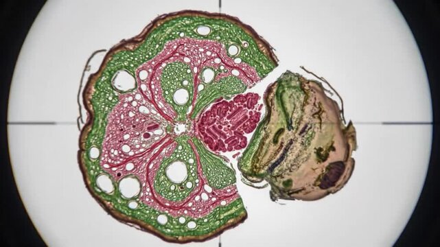 Microscopic view of a soybean root nodule cross-section revealing symbiotic nitrogen fixation