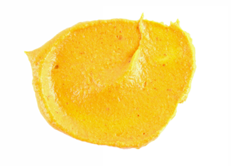 Smear of mustard sauce on white background isolate, creativity in cooking.	