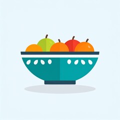 Fresh apples and oranges in turquoise bowl on white background minimalist healthy food