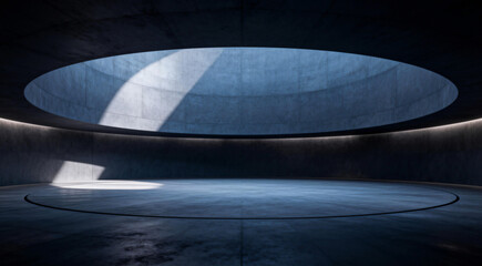 Fototapeta premium Minimalist Circular Concrete Interior with Skylight