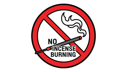 Graphic vector illustration depicting a clear universal prohibition sign indicating no incense burning allowed in this specific area or establishment for safety