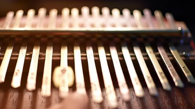 Close-up of fingers playing a kalimba, creating a relaxing and melodic soundscape - Powered by Adobe