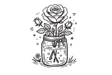 Minimalist Rose Illustration with Elegant Line Art with white background