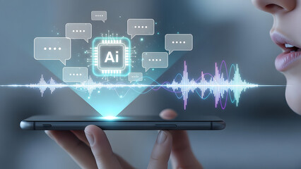 AI Voice Assistant on Smartphone with Speech Bubbles