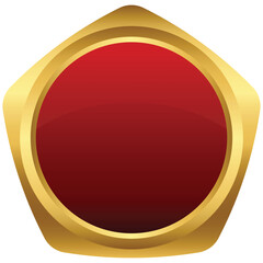 Premium Gold and Red Rounded Pentagon Badge Template Design.