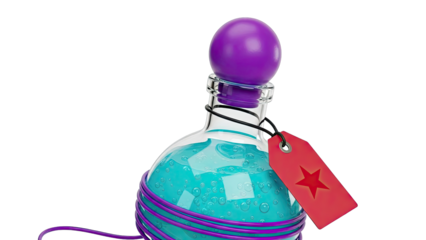 Potion Bottle with Purple Cap and Red Star Tag