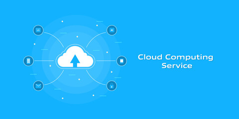 Cloud computing service combines AI processing, encrypted infrastructure and distributed server, scalable software in digital space.