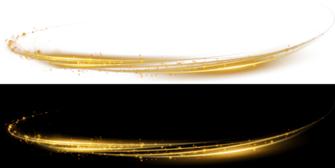 Light Glow Wave Golden light wave, glowing particles, light line, magic light, isolated on dark background. golden star Gold shine wave spark light dust particles background black design texture PNG