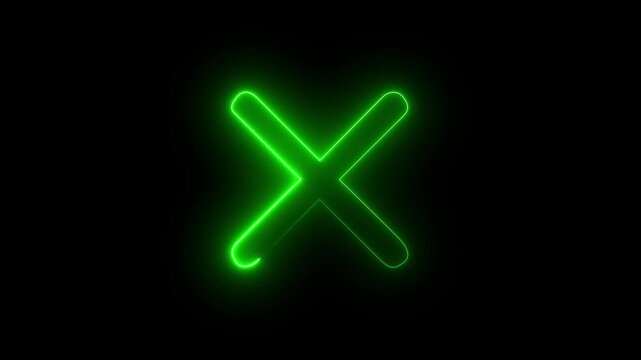 Neon green color cross icon for error loading animation. on dark background.