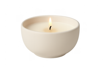 Aromatic candle in bowl with burning flame on transparent background