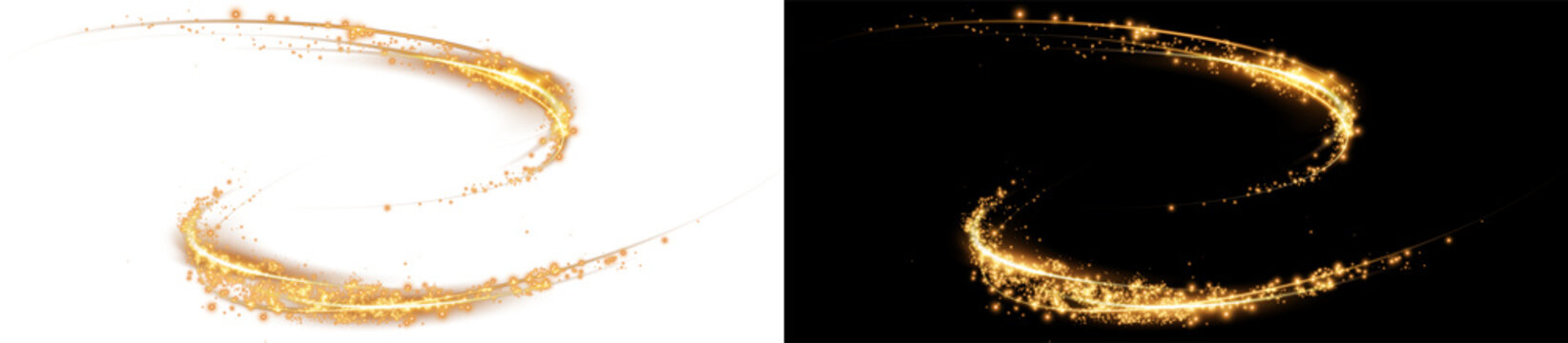 Light Glow Wave Golden light wave, glowing particles, light line, magic light, isolated on dark background. golden star Gold, glowing particles, light line magic light isolated on dark background 