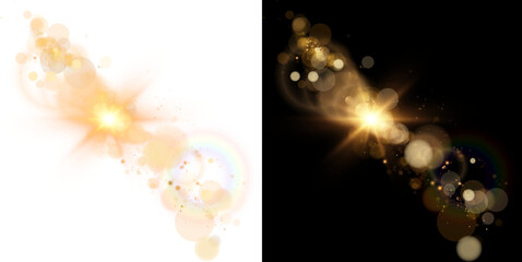 Yellow bright star and shimmering glare, transparent sunlight special lens flare light effect....