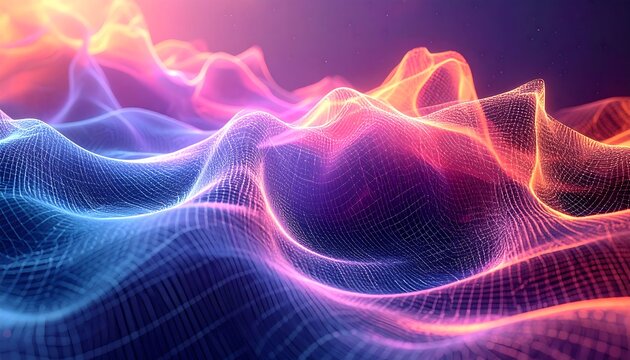 Abstract flowing grid landscape with vibrant gradient - Powered by Adobe