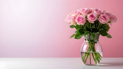 Fototapeta premium Happy valentine's day festival image with pink roses in a vase