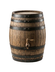 Obraz premium Wooden barrel with tap isolated. Vintage cask for beer or wine storage.