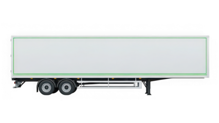 Side view of a semi trailer truck container on wheels isolated on transparent background