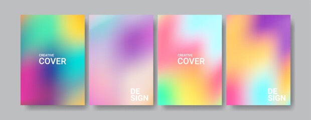 Vibrant Cover Design: A collection of four gradient cover designs bursts with energy, featuring a spectrum of colors and a sleek, modern aesthetic, ideal for diverse creative projects.