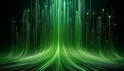 green information flows in a vertical direction with a black background