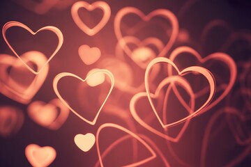 Glowing orange hearts floating in romantic ambiance