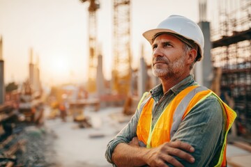 Focused construction professional contemplating project details on site