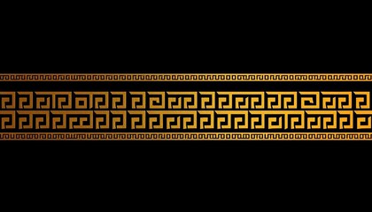 Intricate, flowing Greek key pattern in continuous band,  gold on black background,  sophisticated,  elegant