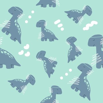Cute dino hand drawing seamless pattern 